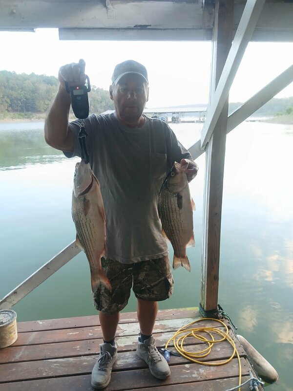 Denny Tinnin knows how to catch big fish and is always welcome here at Blackburns Resort and Boat Rental. Bring Shorty. We love her. 