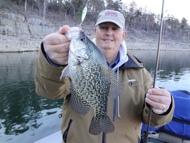 Darrel from Bink's Guide Service with a Nice Norfork lake Crappie caught off Scuba Steve's Brush piles. 